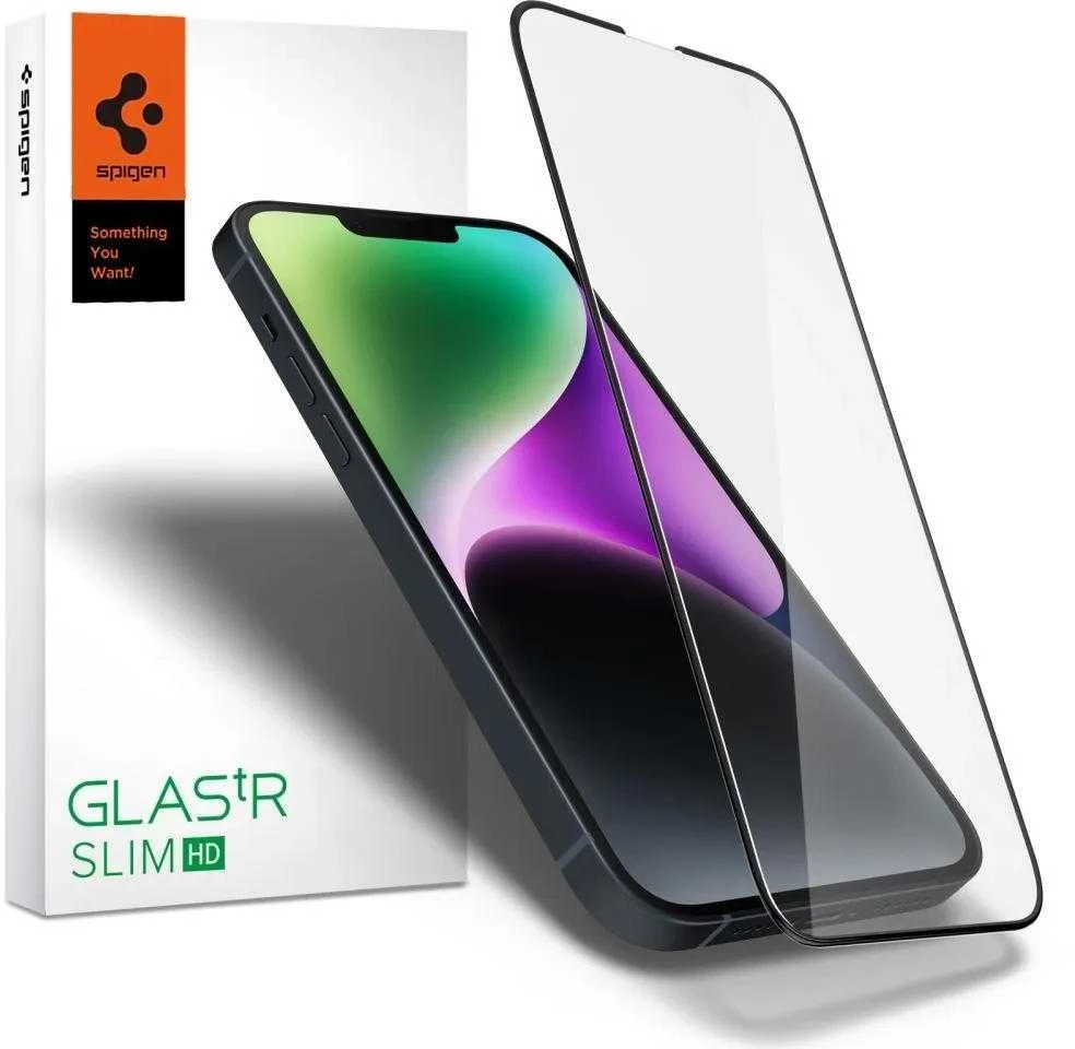 Apsauginis stiklas Spigen GLASS FC Apple iPhone 13 / 13 Pro / 14 su juodos spalvos krašteliu