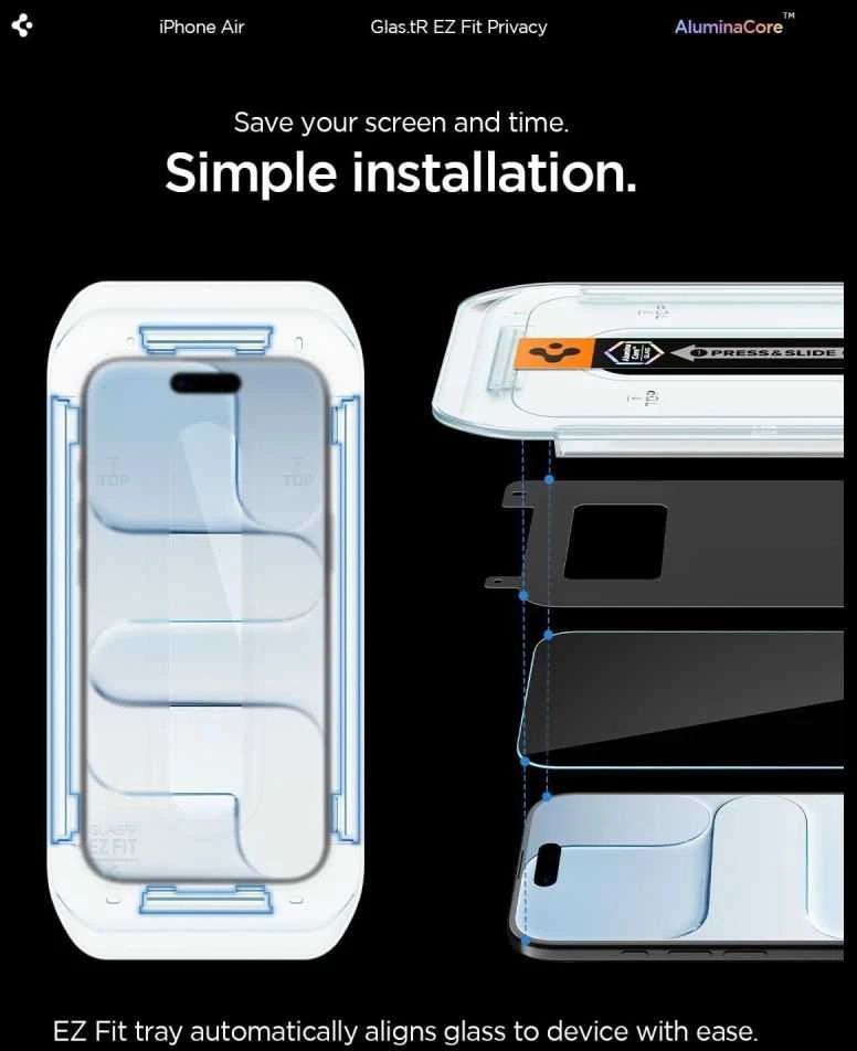 Ekrano apsauginis stiklas Spigen Glass tR EZ Fit (Privacy) 2 Pack, transparency - iPhone Air