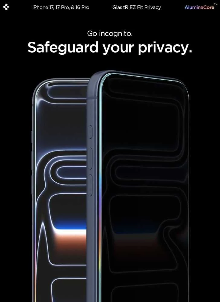 Apsauginis stiklas Apple iPhone 16 Pro / 17 / 17 Pro Spigen Glas.tr „EZ Fit” Privacy 2-pack