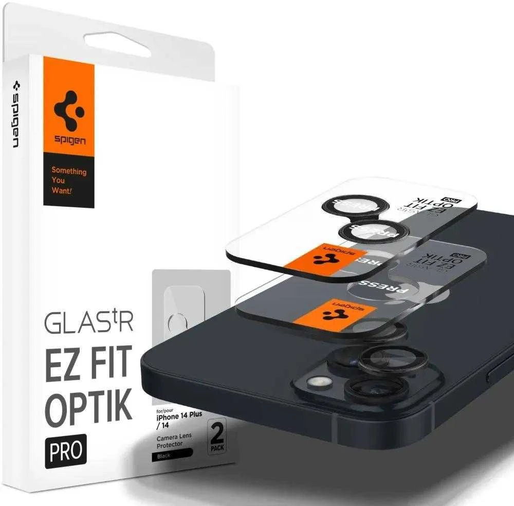 Spigen OPTIK.TR „EZ Fit” Kameros apsauga 2-pack Apple iPhone 14/14 Plus juodos spalvos