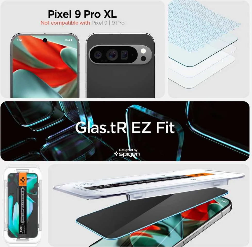 „Spigen Glas.TR Ez Fit“ 2 vnt. „Google Pixel 9 Pro XL“ apsauginių stiklų pakuotė