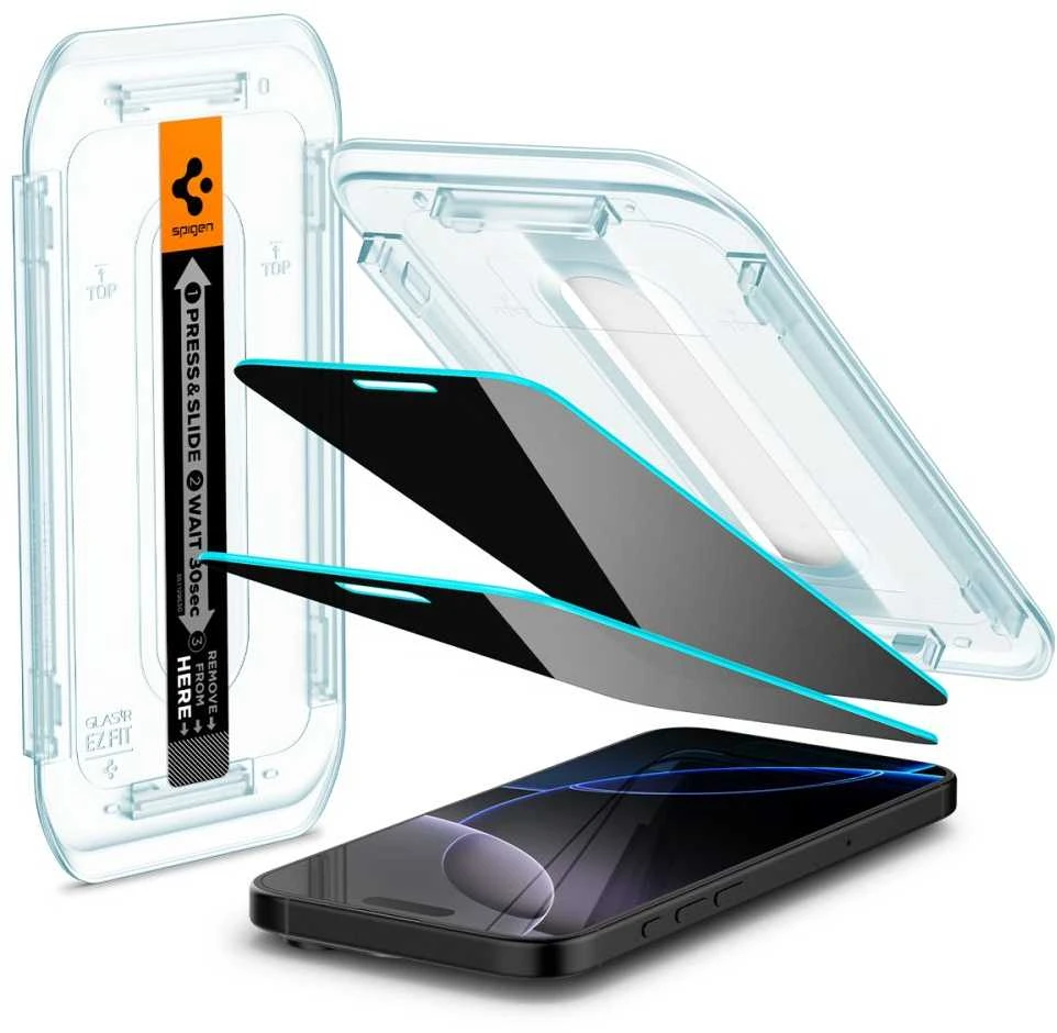 „Spigen Glas.tR EZ Fit Privacy“ dėklas Apple iPhone 16 Pro Max / 17 Pro Max – 2 vnt.