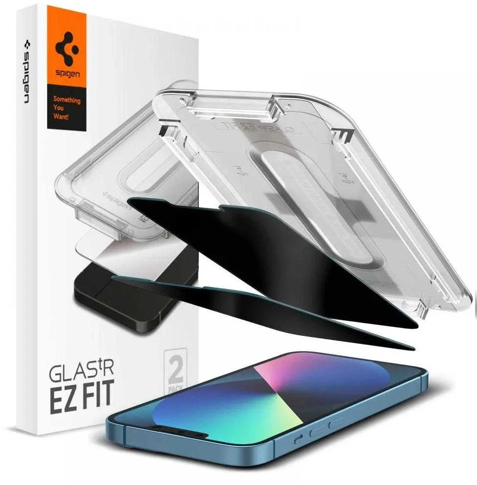 Apsauginis stiklas Spigen GLAS.TR „EZ FIT” 2-pack Apple iPhone 13 / 13 PRO PRIVACY
