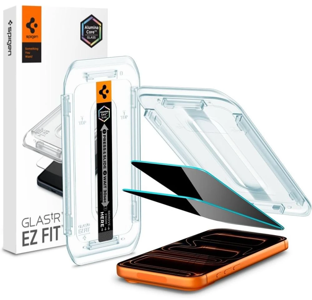 „Spigen Glas.tR EZ Fit Privacy“ dėklas Apple iPhone 16 Pro Max / 17 Pro Max – 2 vnt.