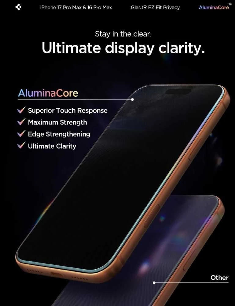 „Spigen Glas.tR EZ Fit Privacy“ dėklas Apple iPhone 16 Pro Max / 17 Pro Max – 2 vnt.