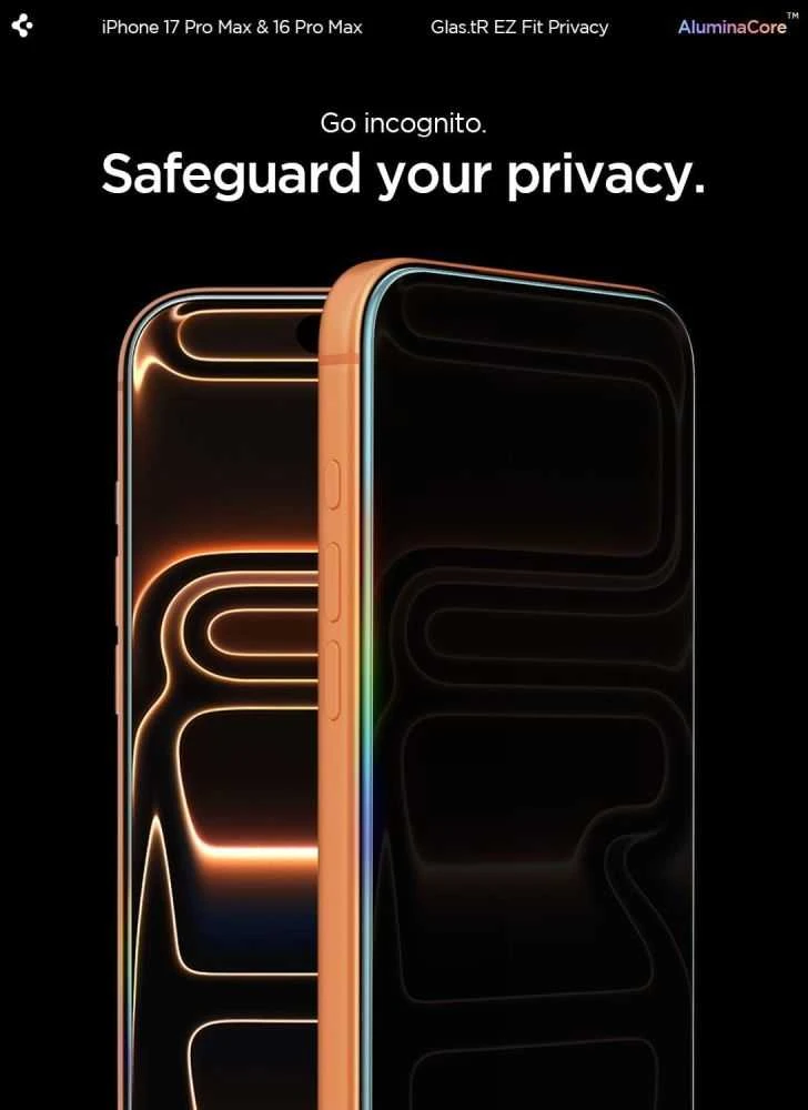 „Spigen Glas.tR EZ Fit Privacy“ dėklas Apple iPhone 16 Pro Max / 17 Pro Max – 2 vnt.