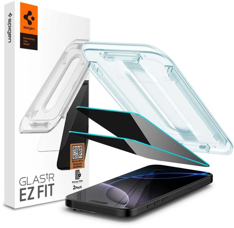 „Spigen Glas.tR EZ Fit Privacy“ dėklas Apple iPhone 16 Pro Max / 17 Pro Max – 2 vnt.