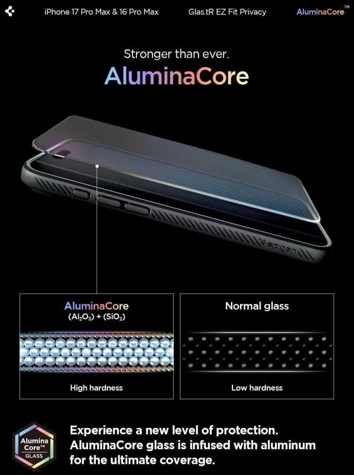 „Spigen Glas.tR EZ Fit Privacy“ dėklas Apple iPhone 16 Pro Max / 17 Pro Max – 2 vnt.