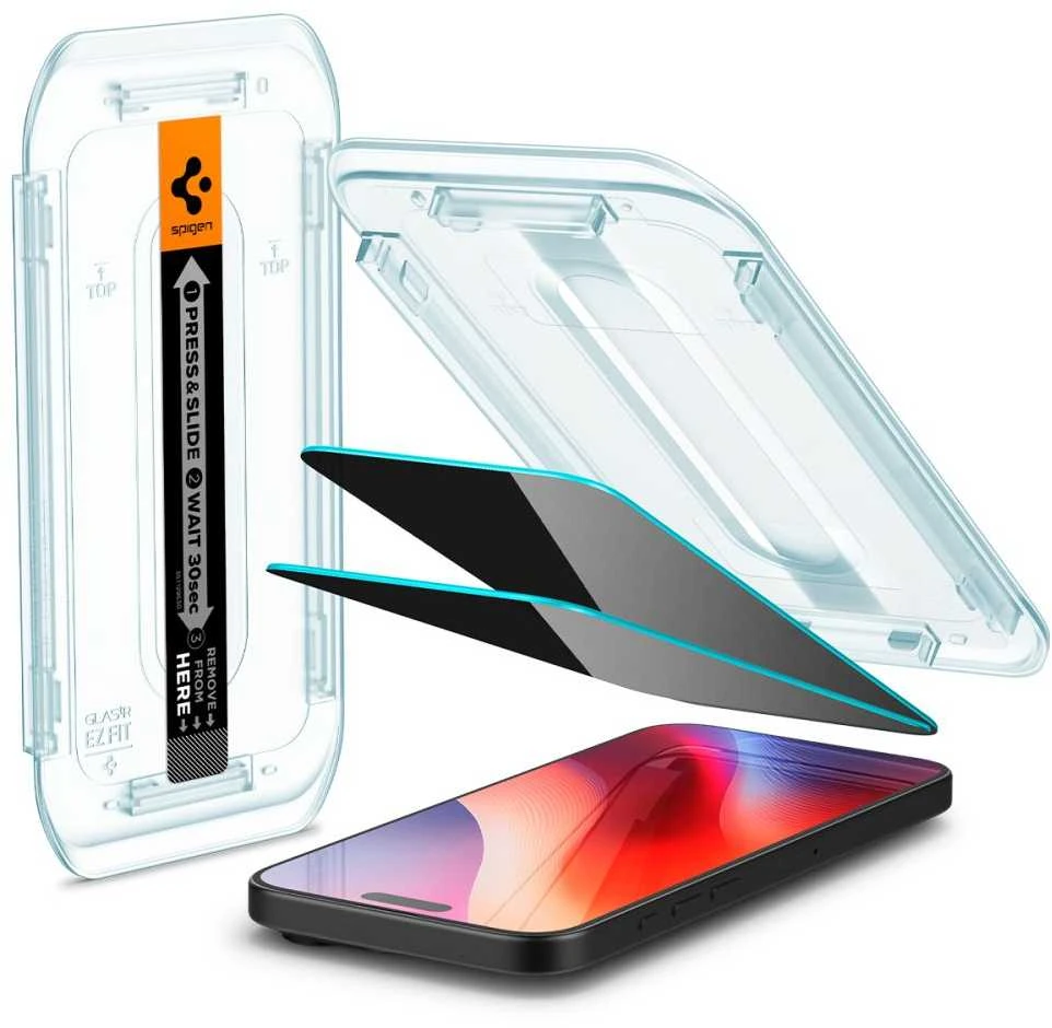 „Spigen Glas.tR EZ Fit Privacy“ dėklas Apple iPhone 16 Pro Max / 17 Pro Max – 2 vnt.