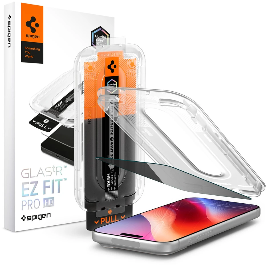 Spigen Glas.tR EZ Fit Pro HD AC privatumo grūdintas stiklas, skirtas iPhone 18 Pro