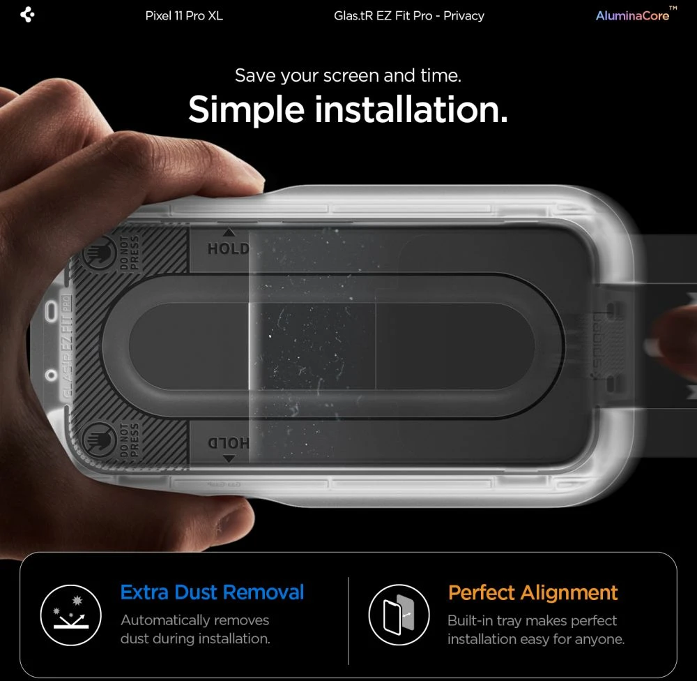 PRIVATUMĄ UŽTIKRINANTIS STIKLAS Spigen GLAS.TR EZ FIT PRO AC 2-PACK GOOGLE PIXEL 9 PRO XL / 10 PRO XL / 11 PRO XL PRIVACY