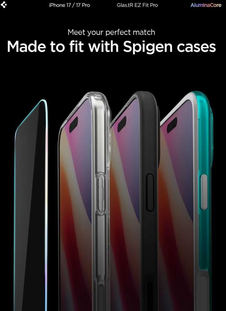 Spigen Glas.TR EZ Fit Pro Apsauginis stiklas skirtas Apple iPhone 16 Pro / 17 / 17 Pro – Transparent