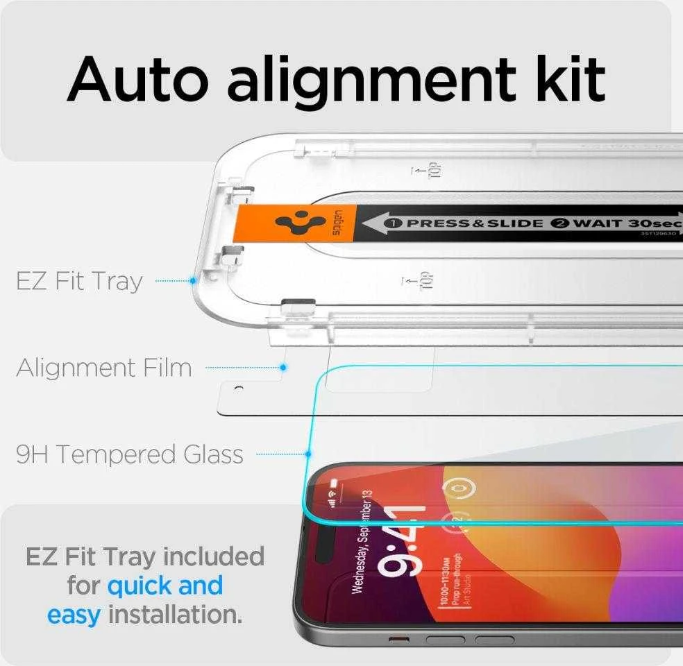 GRŪDINTAS STIKLAS SPIGEN GLAS.TR EZ FIT IPHONE 15 PLUS CLEAR