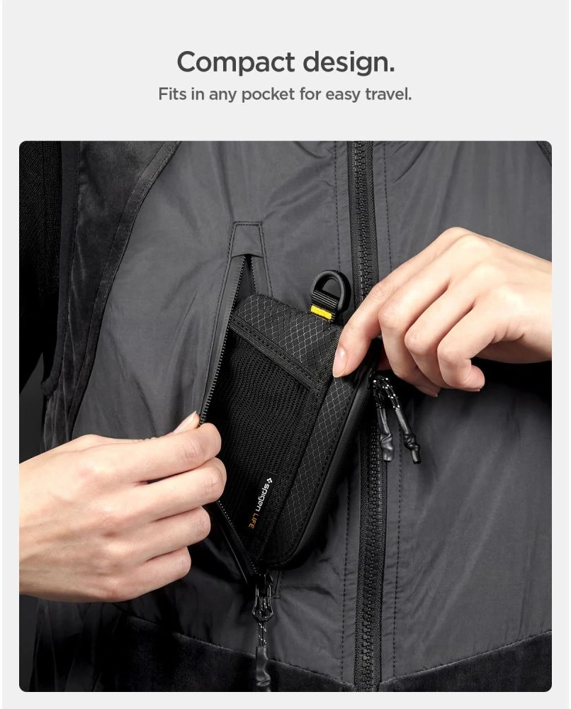 SPIGEN LF300 MINKŠTAS RFID KORTELIŲ DĖKLAS Juodas