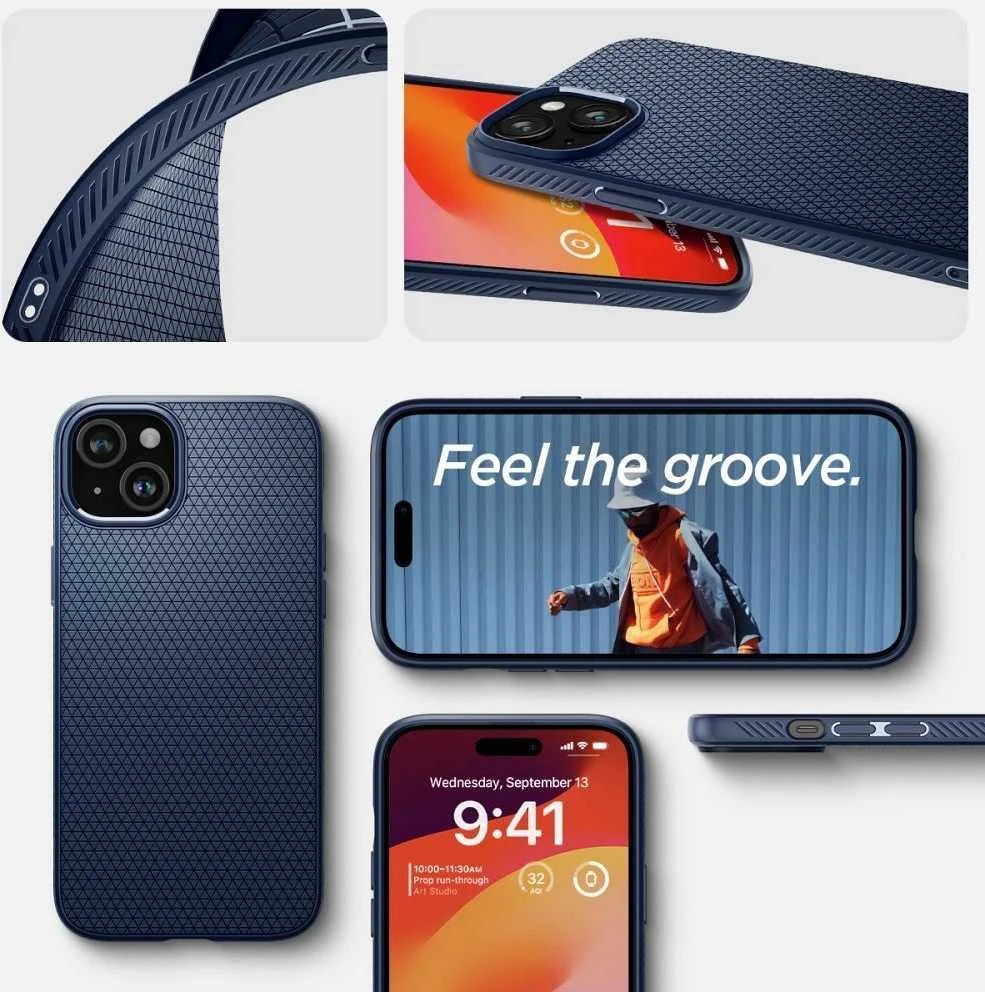 Dėklas Spigen Liquid Air, navy mėlynas – Apple iPhone 15