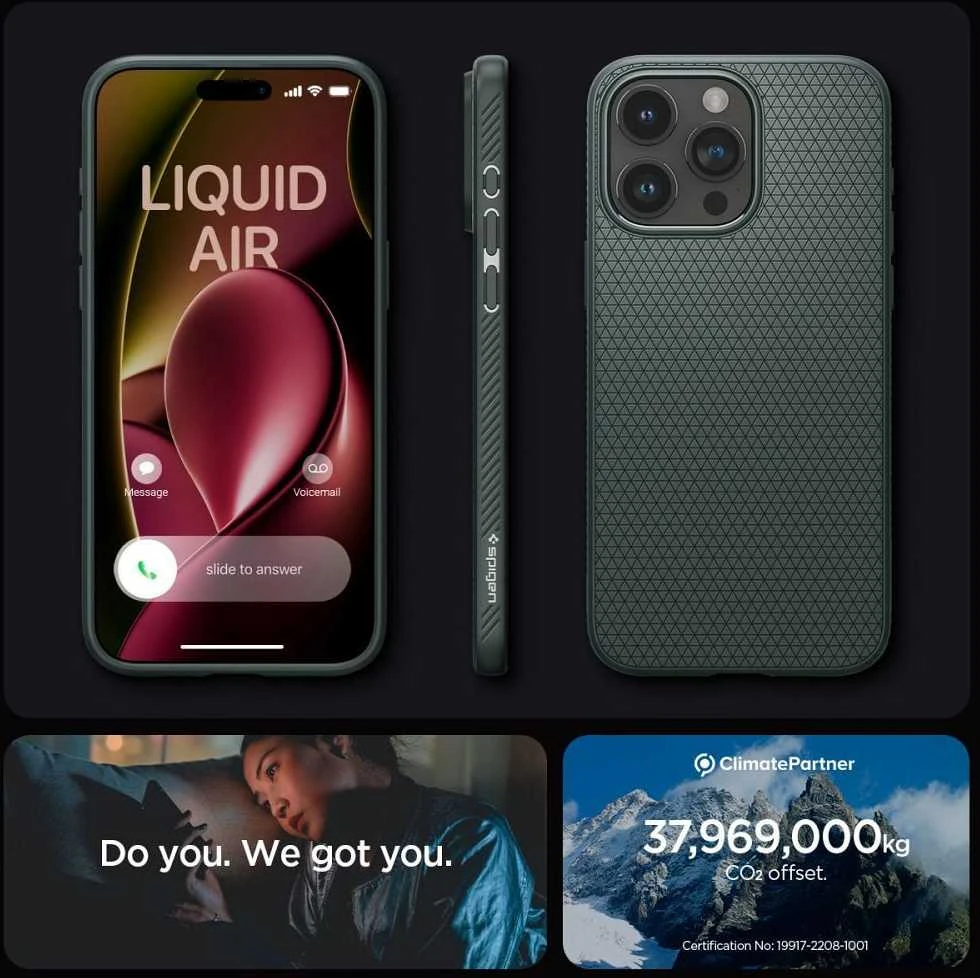 Spigen dėklas LIQUID AIR skirtas Apple iPhone 15 Pro Max abyss žalias