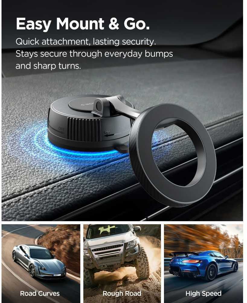 „Spigen MFT36 VacuumLock“ magnetinis „MagSafe“ automobilio laikiklis, juodos spalvos