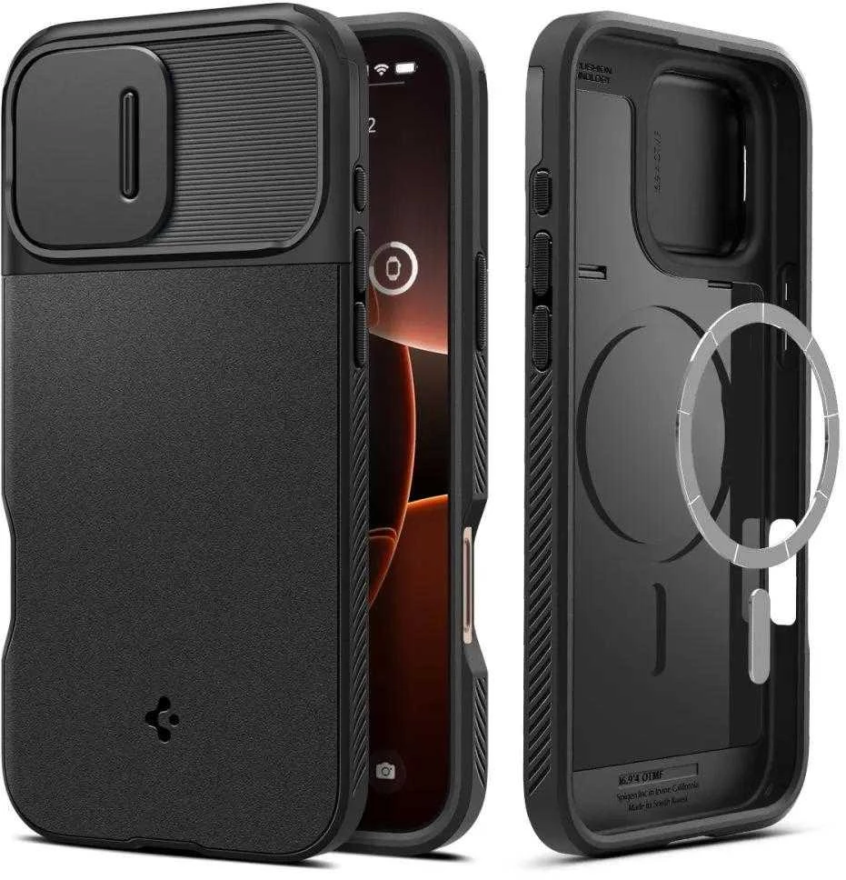 Apple iPhone 16 Pro Spigen Optik Armor Mag MagSafe dėklas telefonui juodos spalvos