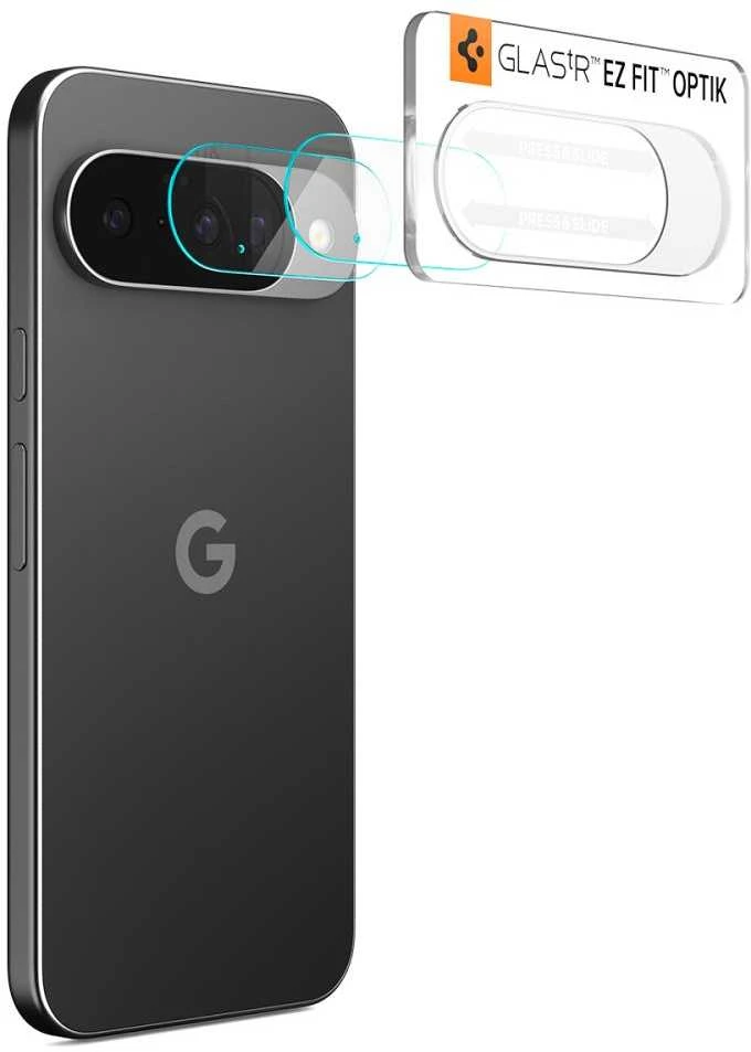 „Spigen Optik Glas.tR“ kameros apsauginiai dėklai, 2 vnt. pakuotėje, skirti „Google Pixel 10“ telefonui, skaidrūs.