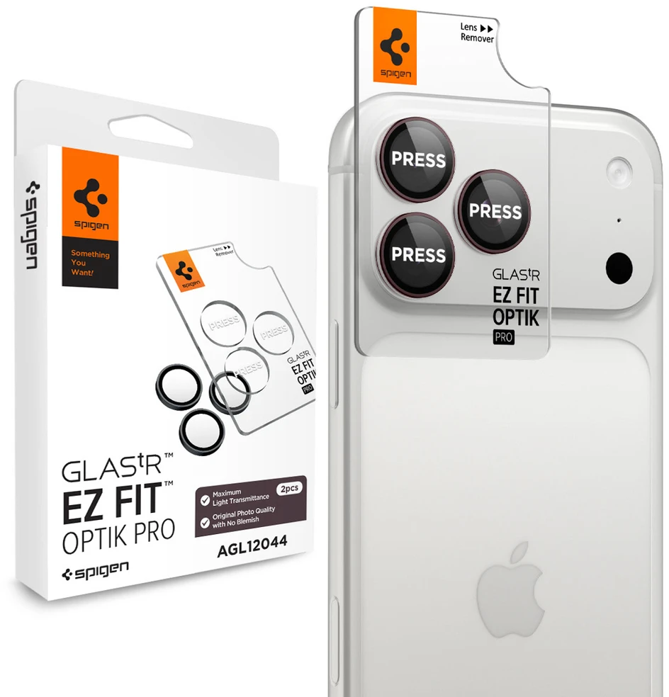 Spigen Optik Pro GLAS.TR EZ FIT 2 vnt. Tempered Glass Camera Screen Protector for iPhone 18 Pro / 18 Pro Max - Dark Cherry