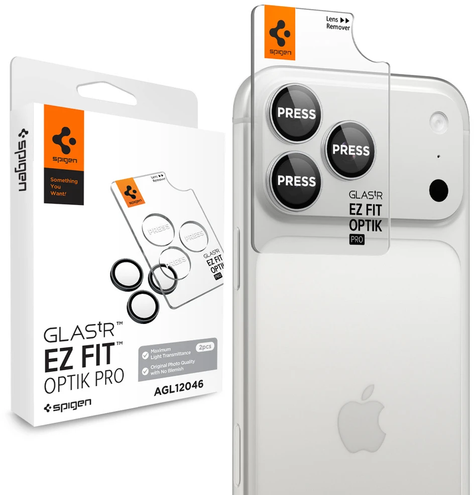 Spigen Optik Pro GLAS.TR EZ FIT 2 vnt. Tempered Glass Camera Screen Protector for iPhone 18 Pro / 18 Pro Max - Sidabrinis