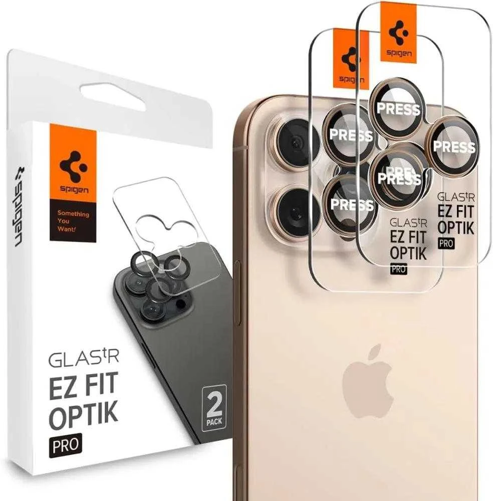 Spigen OPTIK PRO GLAS.TR ”EZ FIT” KAMEROS APSAUGOS 2 PAKUOTĖS Apple iPhone 16 PRO / PRO MAX DESERT TITANIUM