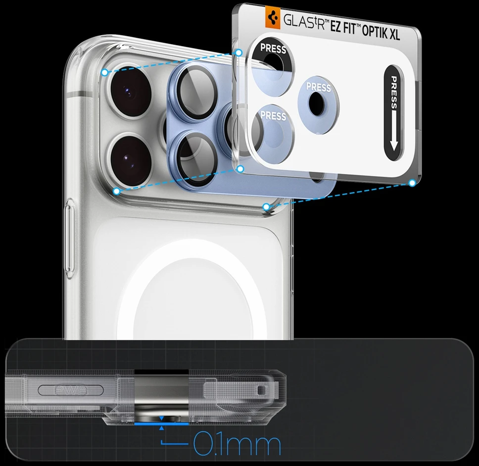 Spigen Optik Pro XL GLAS.TR EZ FIT Tempered Glass Camera Screen Protector for iPhone 18 Pro Max - Light Mėlyna