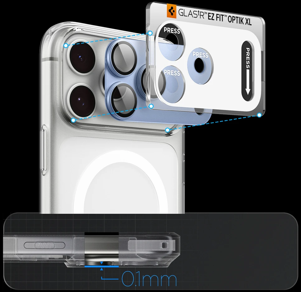 Spigen Optik Pro XL GLAS.TR EZ FIT Tempered Glass Camera Screen Protector for iPhone 18 Pro - Light Mėlyna