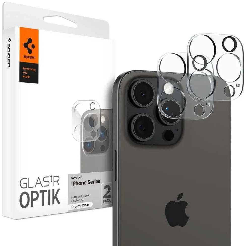 Kameros apsauga Apple iPhone 14 Pro / 14 Pro Max / 15 Pro / 15 Pro Max Spigen Optik. TR ”EZ FIT” Camera Protector 2-pack Clear