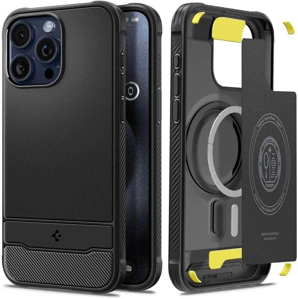 Apple iPhone 15 Pro Max Spigen Rugged Armor MagSafe Matte telefono dėklas juodos spalvos