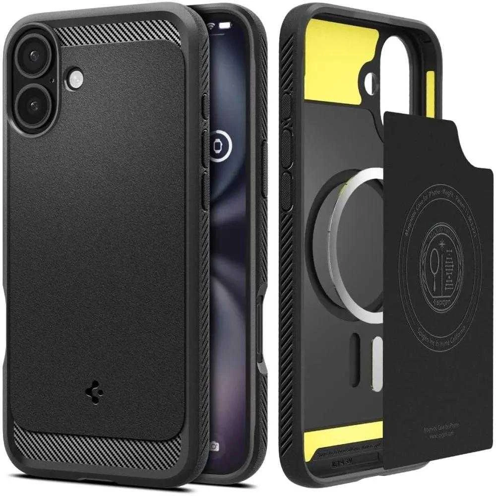 Spigen dėklas RUGGED ARMOR MAG compatible su MagSafe skirtas Apple iPhone 16 matte juodos spalvos