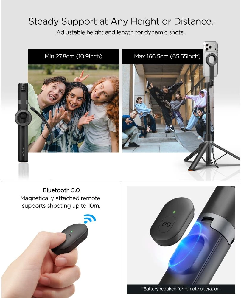 Spigen MagSafe Tripod Selfie Stick, juodos spalvos