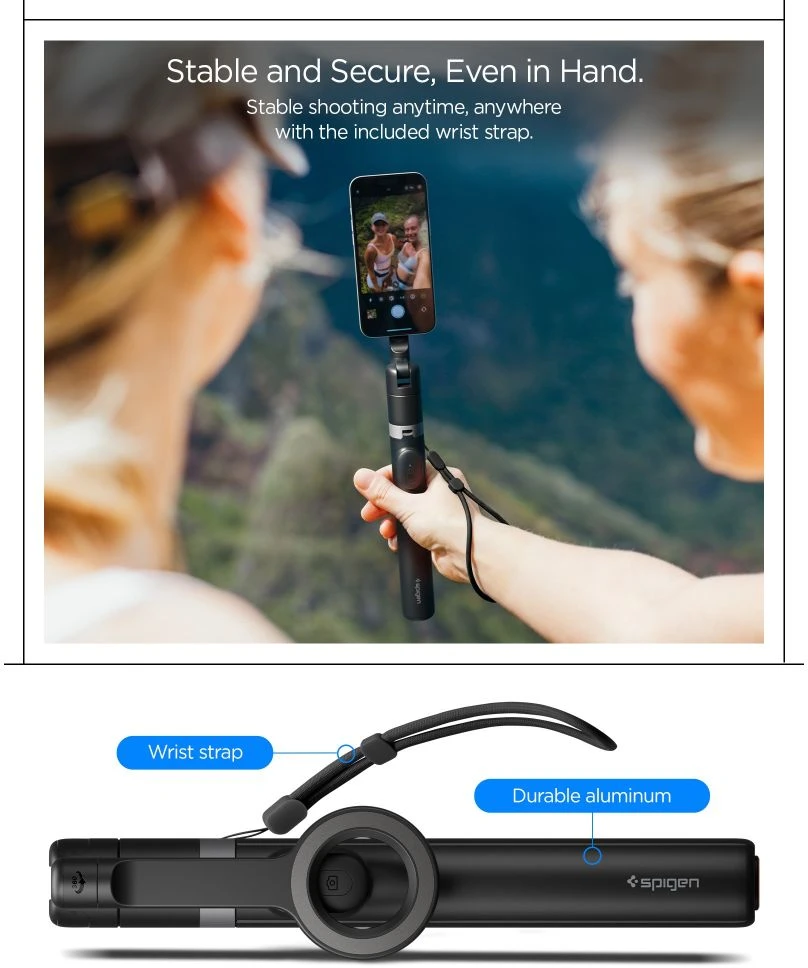Spigen MagSafe Tripod Selfie Stick, juodos spalvos