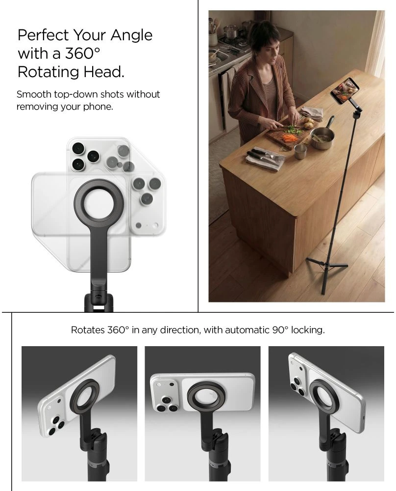 Spigen MagSafe Tripod Selfie Stick, juodos spalvos