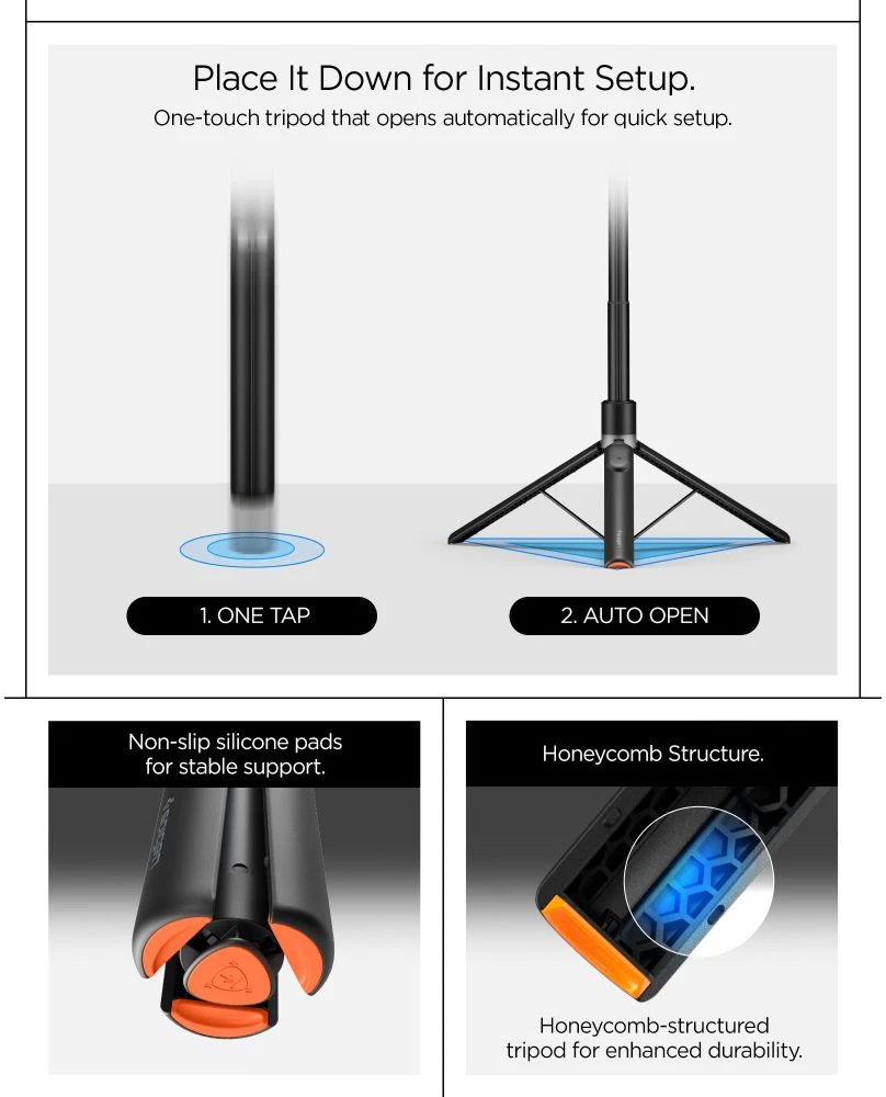 Spigen MagSafe Tripod Selfie Stick, juodos spalvos