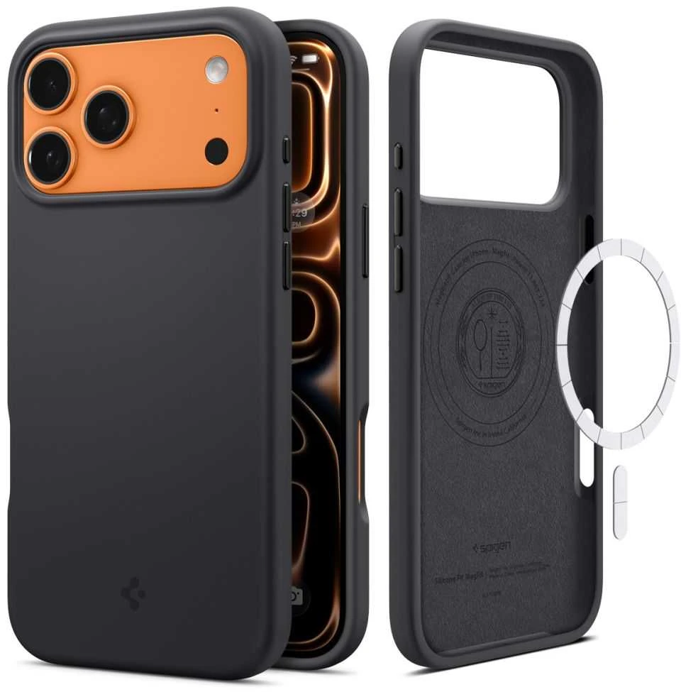 Dėklas Spigen Silicone Fit MagSafe, juodas - iPhone 17 Pro Max