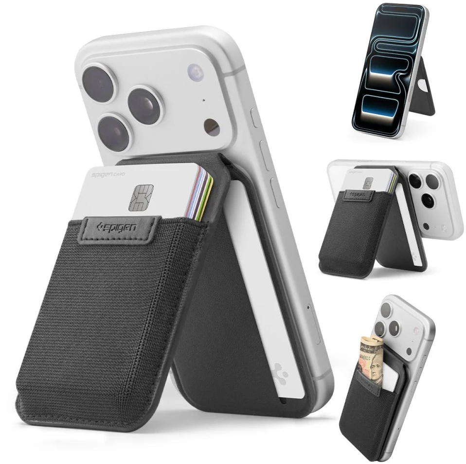 Dėklas SPIGEN S314-4 SLIM FOLD TRIPOD WALLET MAGSAFE Juodas