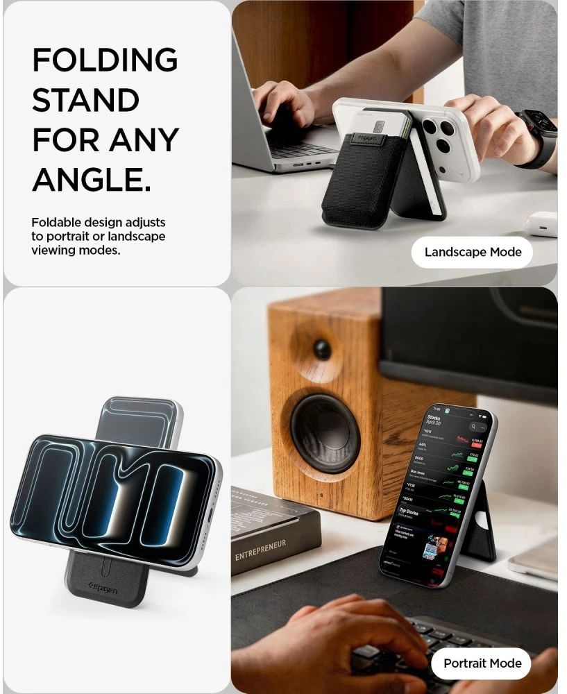 Dėklas SPIGEN S314-4 SLIM FOLD TRIPOD WALLET MAGSAFE Juodas