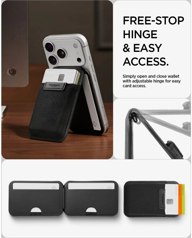 Dėklas SPIGEN S314-4 SLIM FOLD TRIPOD WALLET MAGSAFE Juodas