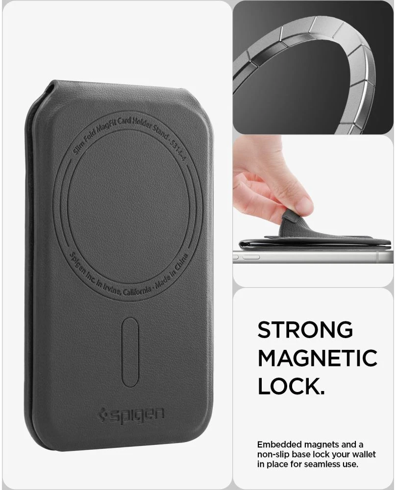 Dėklas SPIGEN S314-4 SLIM FOLD TRIPOD WALLET MAGSAFE Juodas