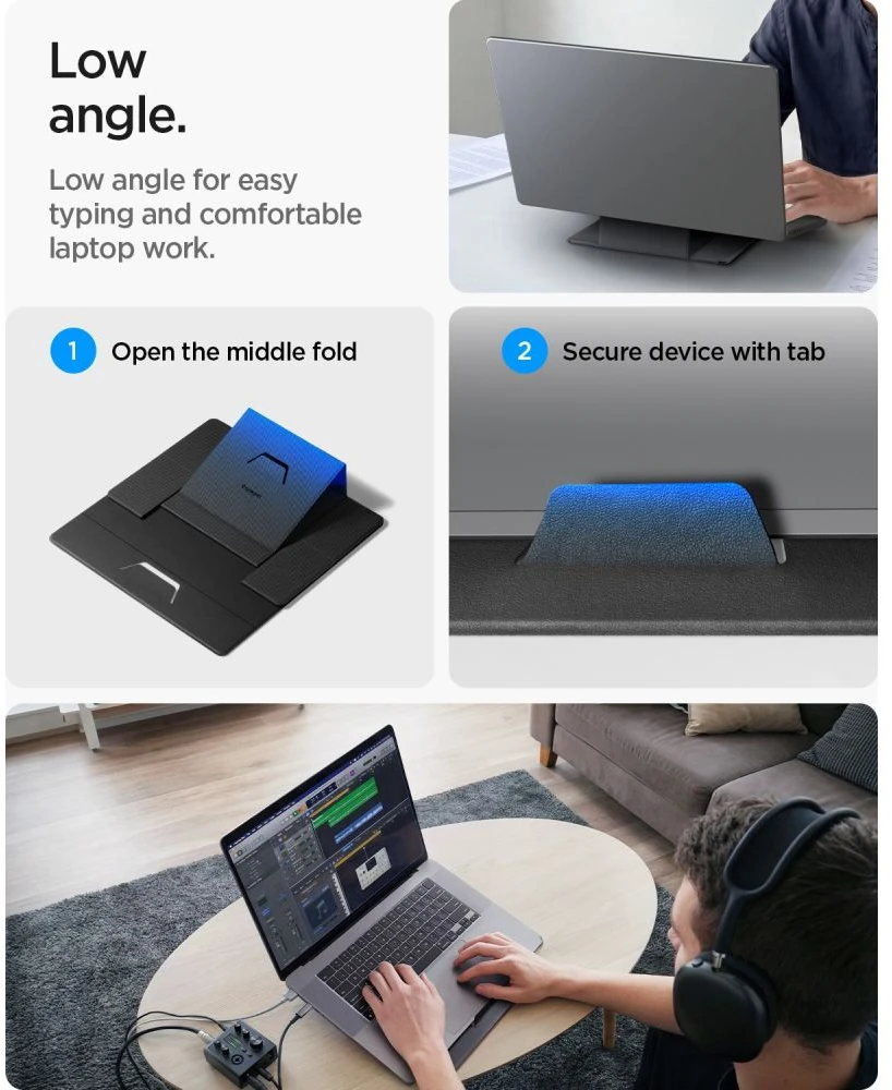 Spigen Slim Fold nešiojamojo kompiuterio ir planšetės stovas LD201-S8, juodas