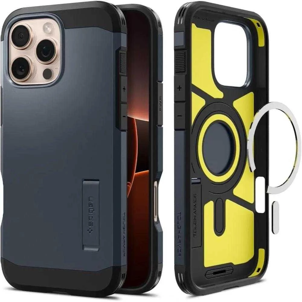 Spigen Tough Armor MagSafe su stoveliu Apple iPhone 16 Pro Max – dėklas telefonui pilkos spalvos