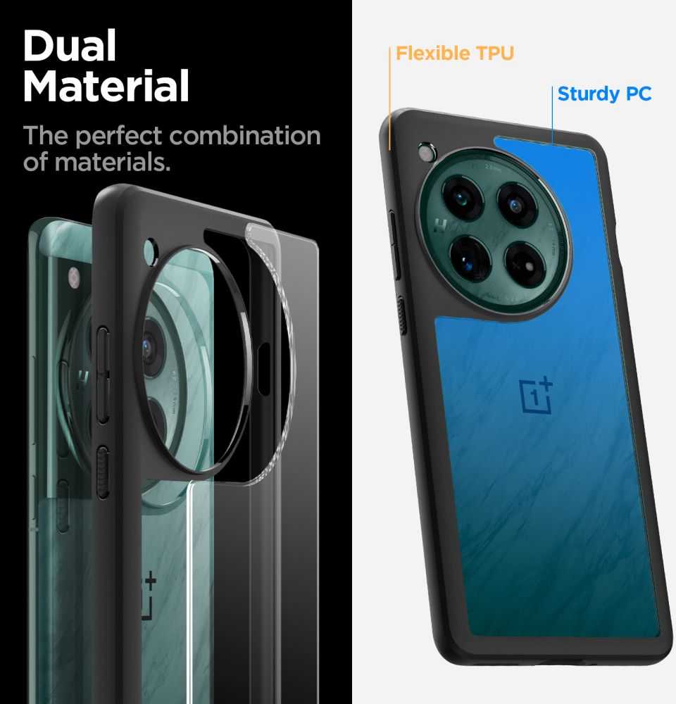 OnePlus 12 Spigen Ultra Hybrid Crystal telefono dėklas juodos spalvos