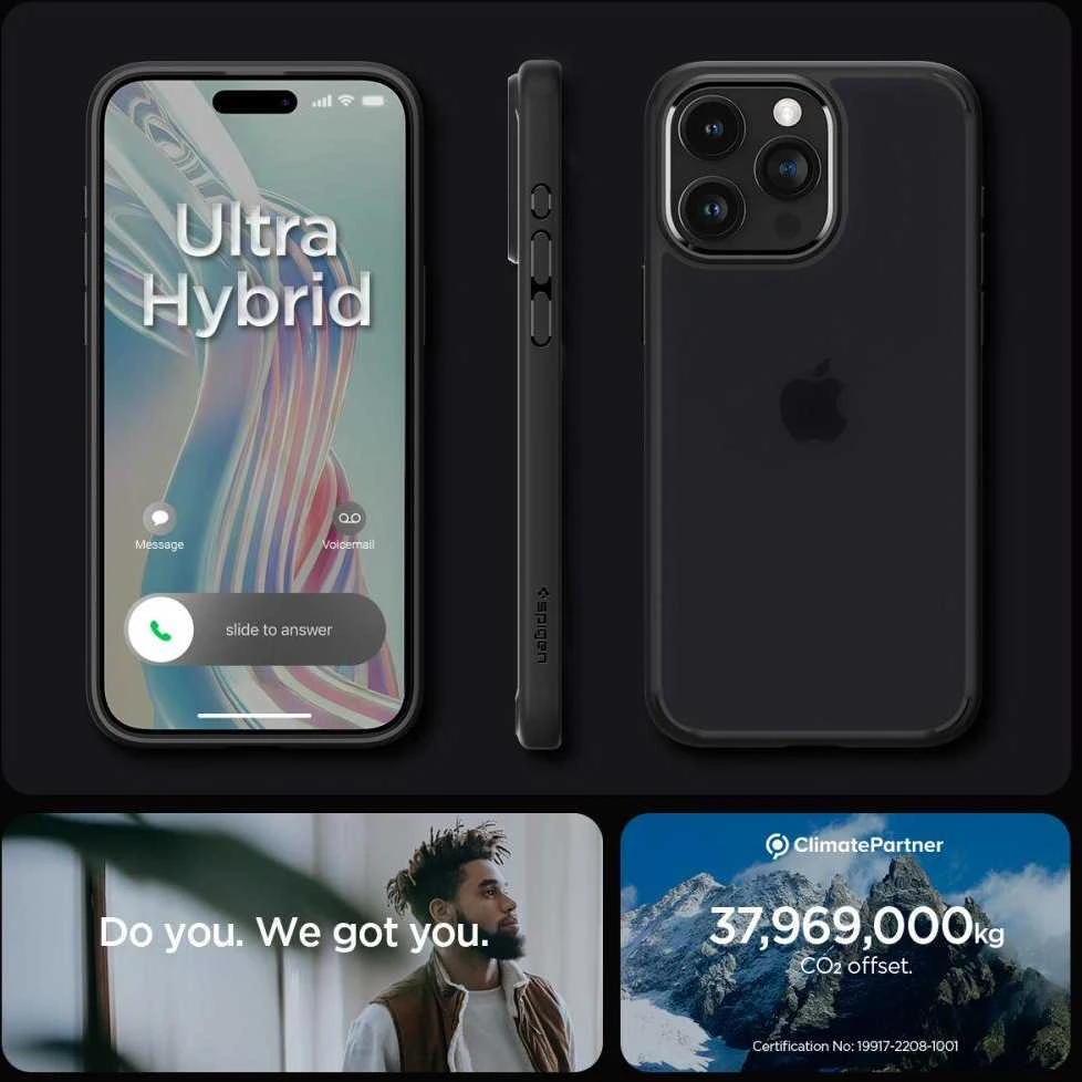 Spigen Ultra Hybrid Matte dėklas skirtas Apple iPhone 15 Pro Max, spalva - Frost Black