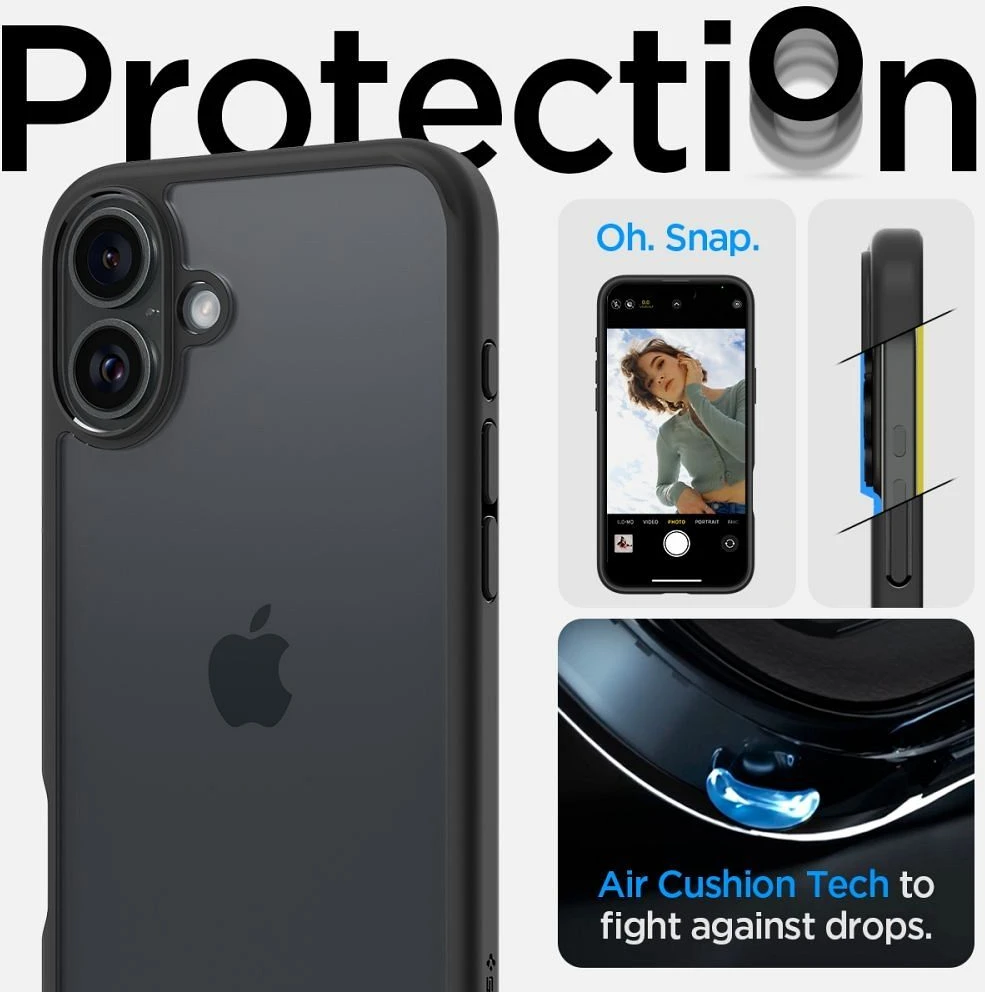 Spigen Ultra Hybrid iPhone 16 – dėklas telefonui, juodos matinės spalvos