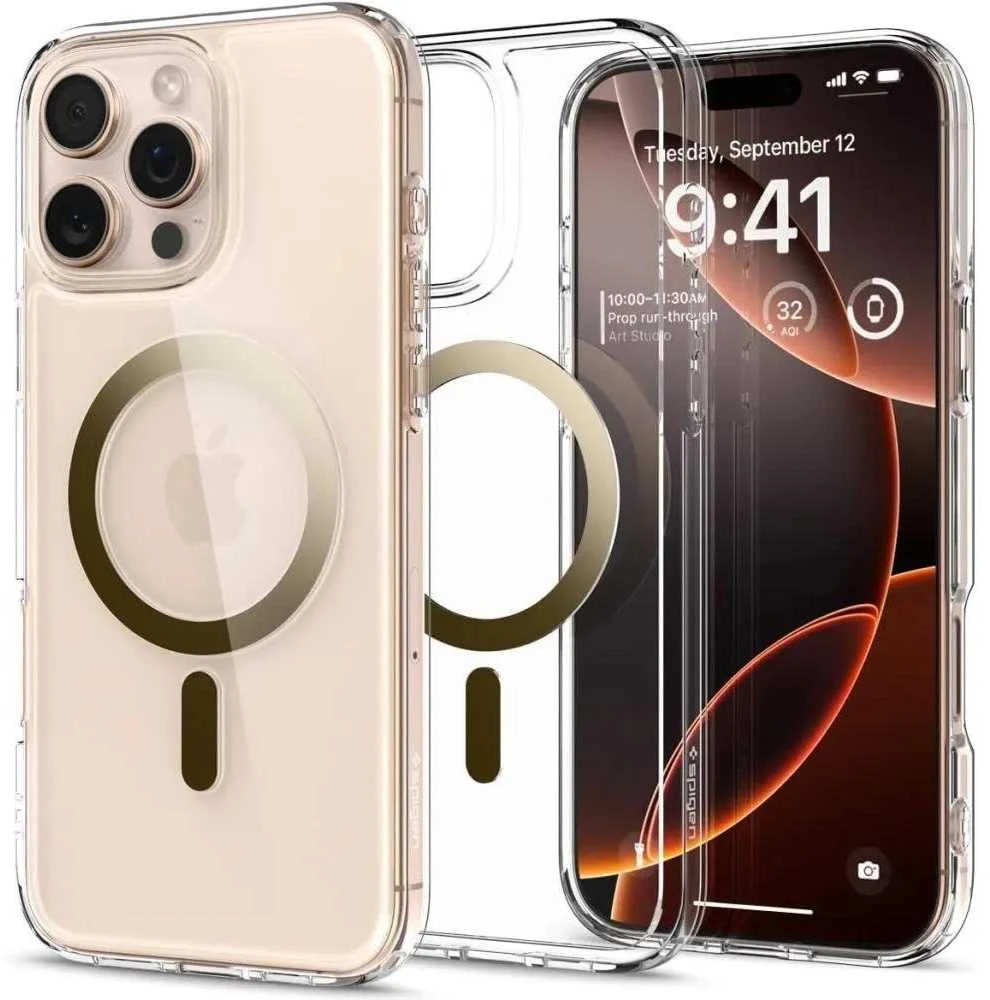 Apple iPhone 16 Pro MAX Spigen Ultra Hybrid Mag MagSafe dėklas telefonui aukso spalvos