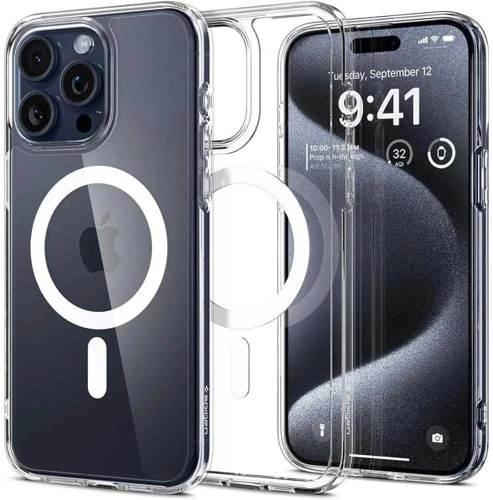 Spigen Ultra Hybrid (MagFit) dėklas skirtas Apple iPhone 15 Pro, Baltos spalvos