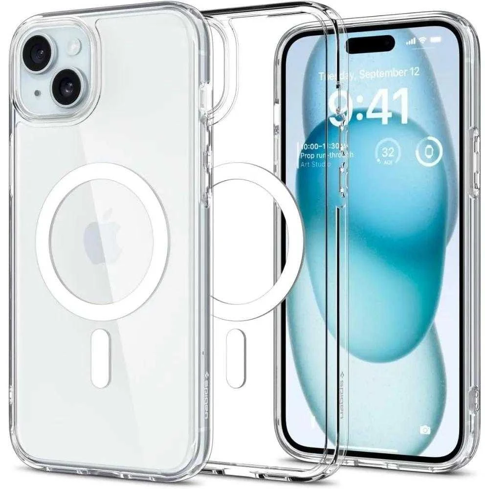 Spigen Ultra Hybrid (MagFit) dėklas skirtas Apple iPhone 15, spalva - Balta