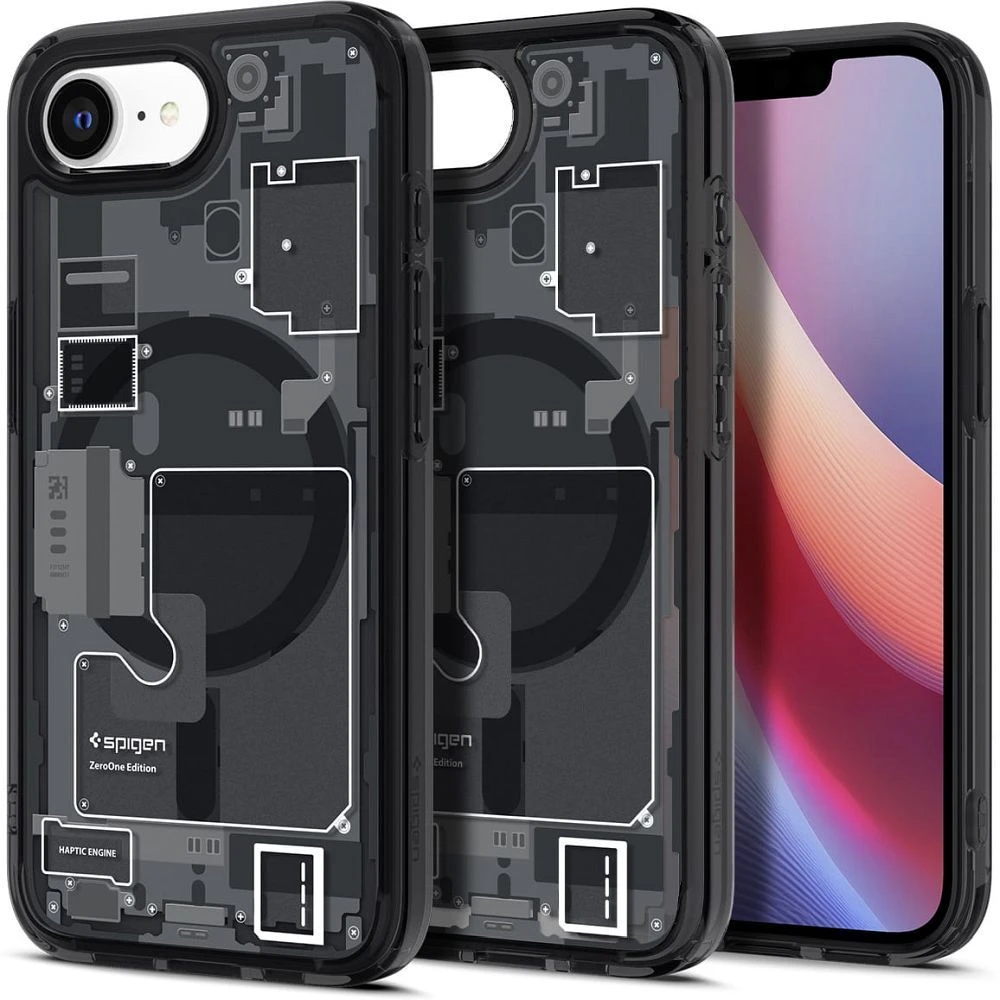 SPIGEN dėklas ULTRA HYBRID MAG suderinamas su MagSafe, skirtas IPHONE 16E 2025 zero one juodas