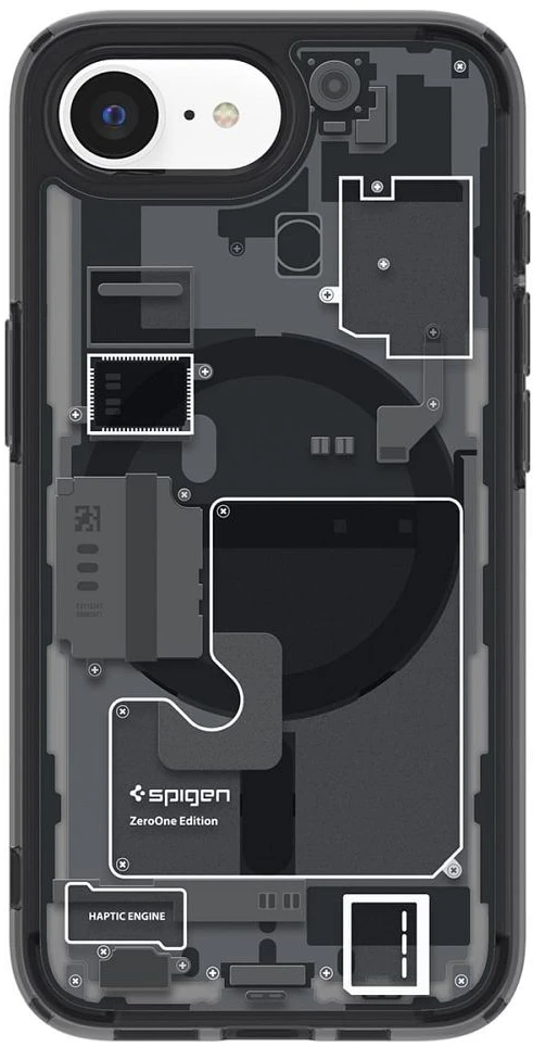SPIGEN dėklas ULTRA HYBRID MAG suderinamas su MagSafe, skirtas IPHONE 16E 2025 zero one juodas